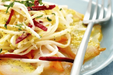 Endives et carpaccio de haddock, sauce mangue