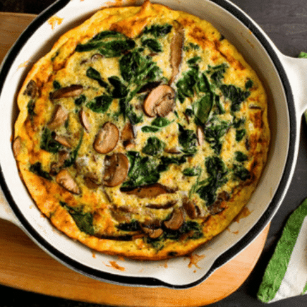 Frittata d’épinards, champignons et fourme d’Ambert