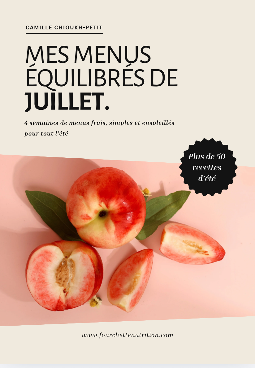 eBook Mes Menus Équilibrés Juillet 2026 créé par Camille Chioukh-Petit, diététicienne nutritionniste