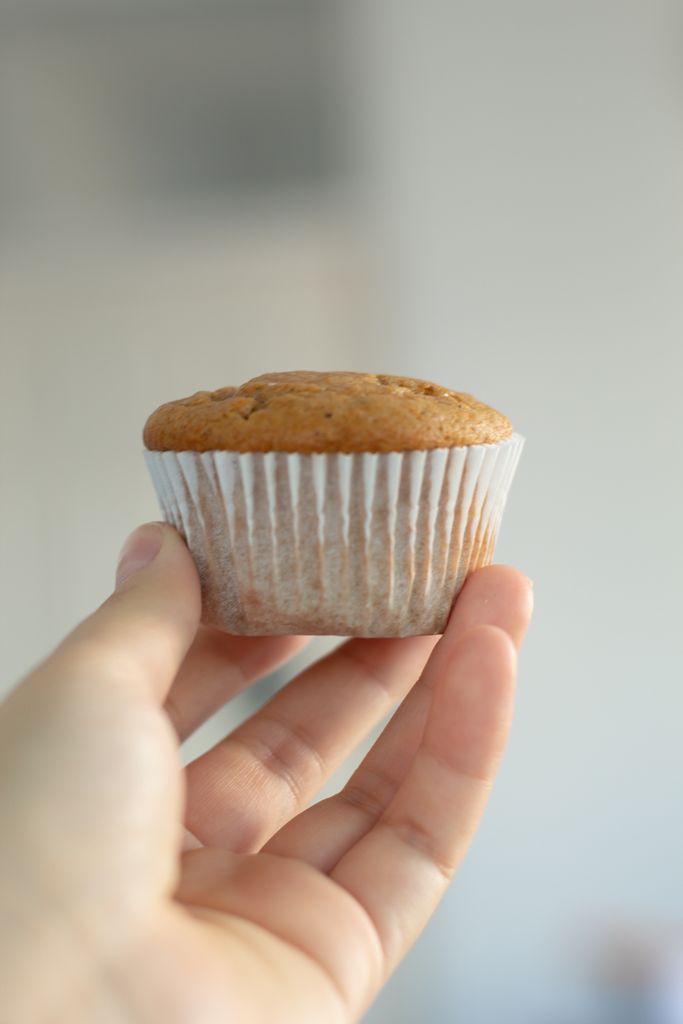 A hand holds a fresh muffin against a soft blurred background, showcasing simplicity and food delight.